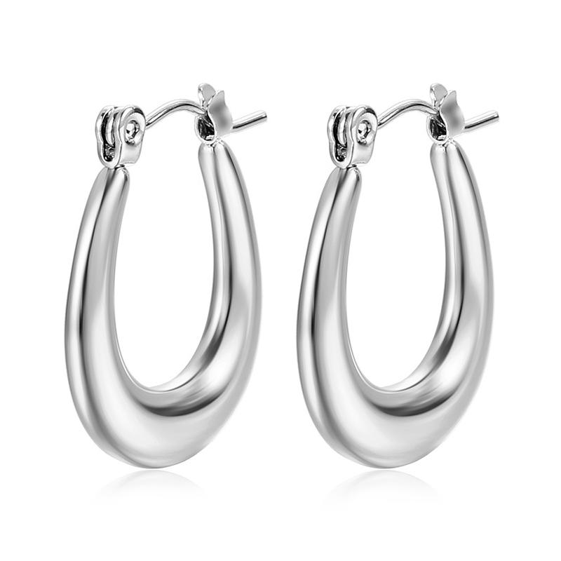 Fashion Smooth Oval Hoop Earrings For Women Stainless Steel U Shape Ear Buckle Huggie Earrings Vintage Zircon Gold Copper Color