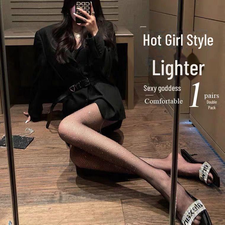 Женские черные чулки в сеточку с кристаллами и белые колготки JK