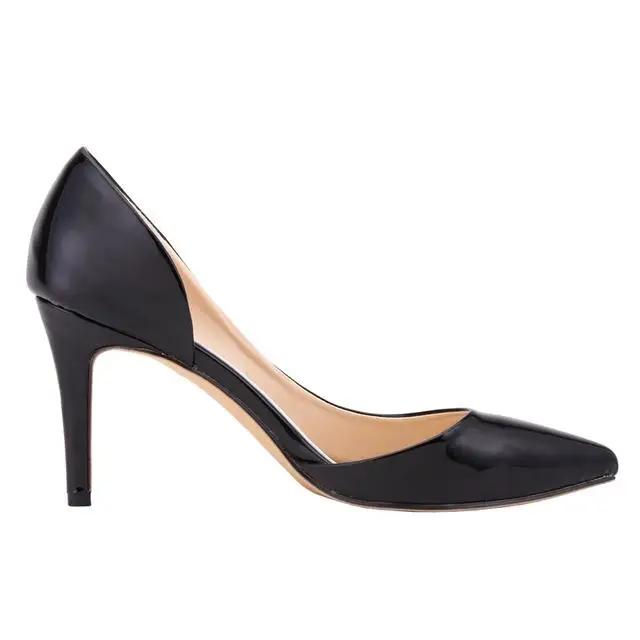 Женские туфли-лодочки на шпильках, классические, сексуальные, с острым носком, каблук средней высоты 8 см, весенние фирменные туфли черного и красного цвета для свадебного платья