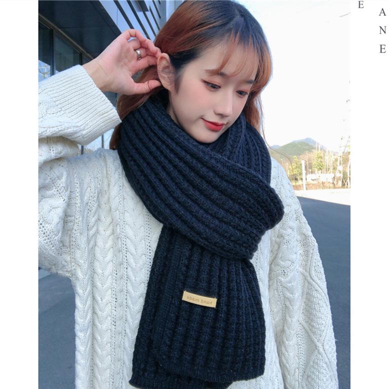 Korean Style Knitted Wool Scarf - Unisex, Thick & Warm for Autumn/Winter