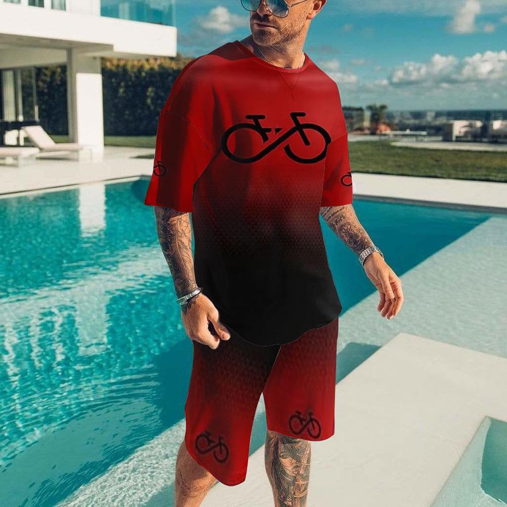 2023 летние модные свободные повседневные шорты с короткими рукавами и принтом ЭКГ, дышащие, быстросохнущие уличные простые спортивные мужские костюмы XS-6XL