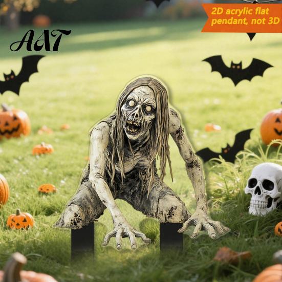 Decorative Garden Signs Halloween Scarecrow Stake, 2D Flat Creepy Zombie Ornament, Spooky Doll Black Ground Stakes Decoration, Scary Yard Art Sign for
