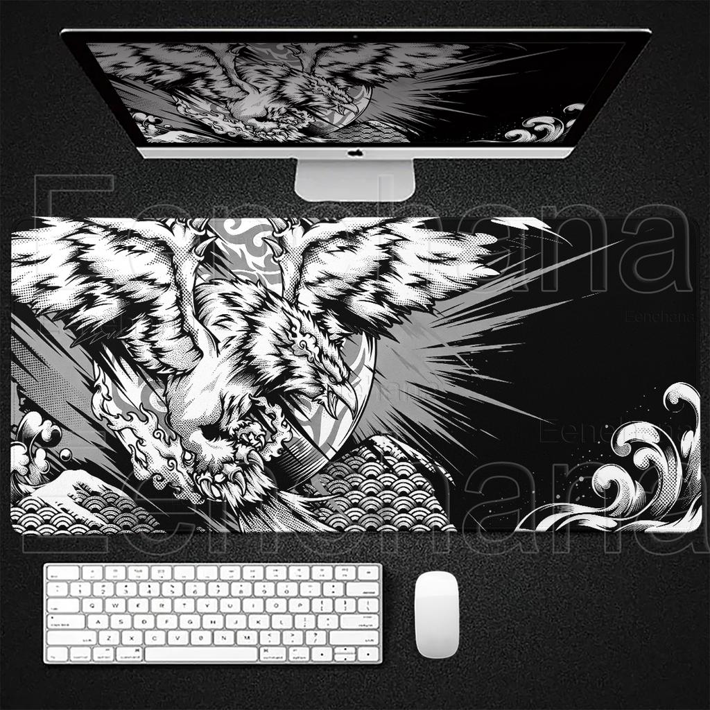 Black Large Wave Art Mouse Pad Cool Anime Eagle E-Sports Desk Mat PC Accessories Office Mousepad Gaming Laptop Keyboard Playpad