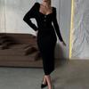 GMXIA Women's Sexy Fashion Knitted Dress Autumn Slim and Slimming High Waist Long Sweater Wrap Hip Skirt