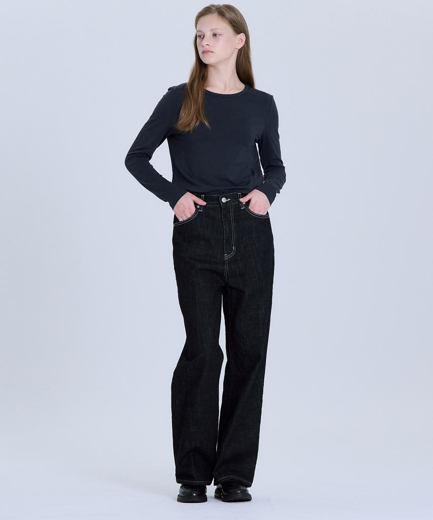 BASIC HOUSE Women'S Slim Fit Spandex Long Sleeve T-Shirt Navy Lats0208