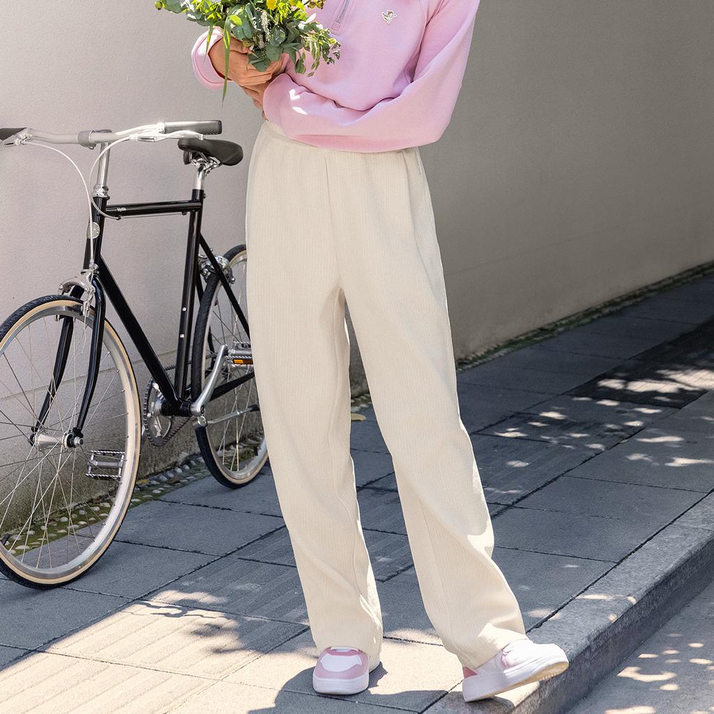 Li Ning Sports Lifestyle Series, повседневные, прямые, со средней талией, на шнурке, универсальные трикотажные спортивные брюки, женские брюки Swan-White AKLU912-4