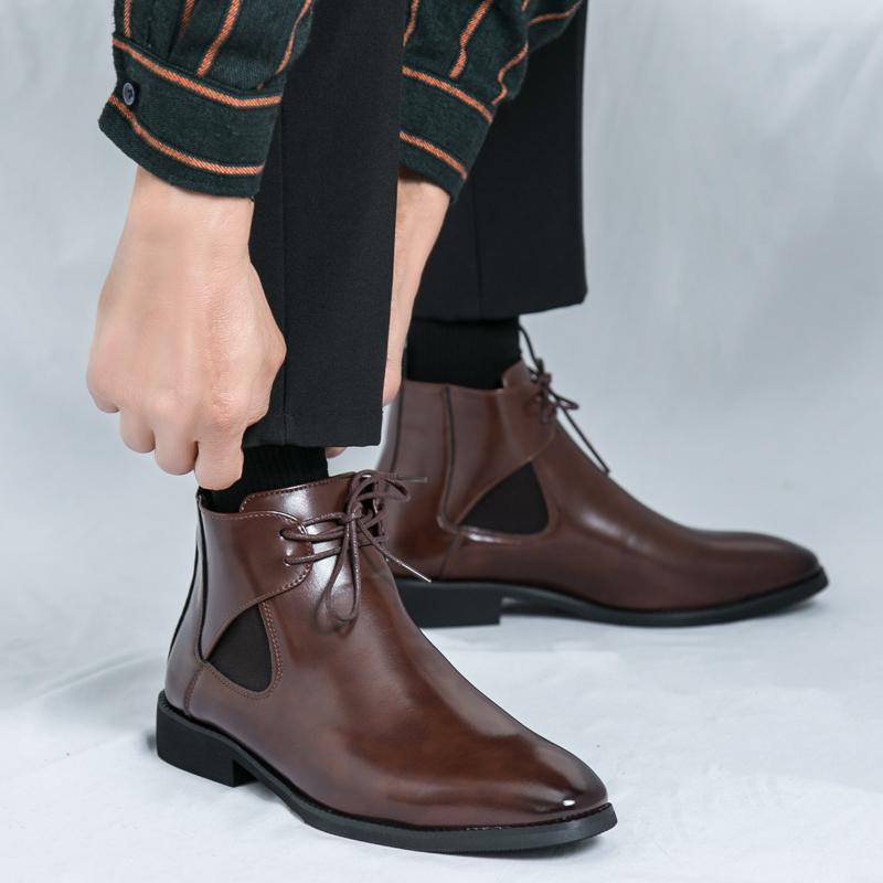 Коричневые высокие мужские кожаные туфли Модный минималистичный британский стиль для вечеринок на открытом воздухе Отдых Бизнес Офис Мужская обувь большого размера