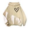 Женский осенне-зимний пуловер с принтом сердца, толстовка с капюшоном на шнурке и воротником-стойкой, толстовка с длинными рукавами, уличная одежда