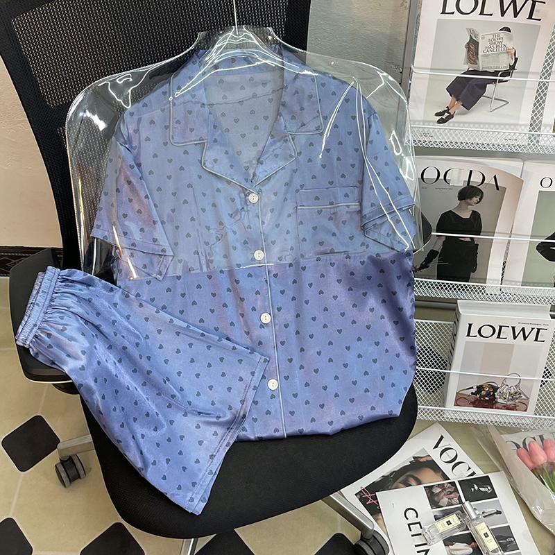 Летняя новая женская милая атласная пижама с цветочным принтом, короткий рукав + брюки, женская милая домашняя одежда, повседневная одежда