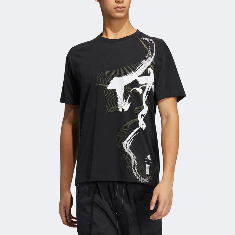 Adidas Повседневная дышащая круглая горловина спортивная футболка с коротким рукавом мужские топы черного цвета HE5168