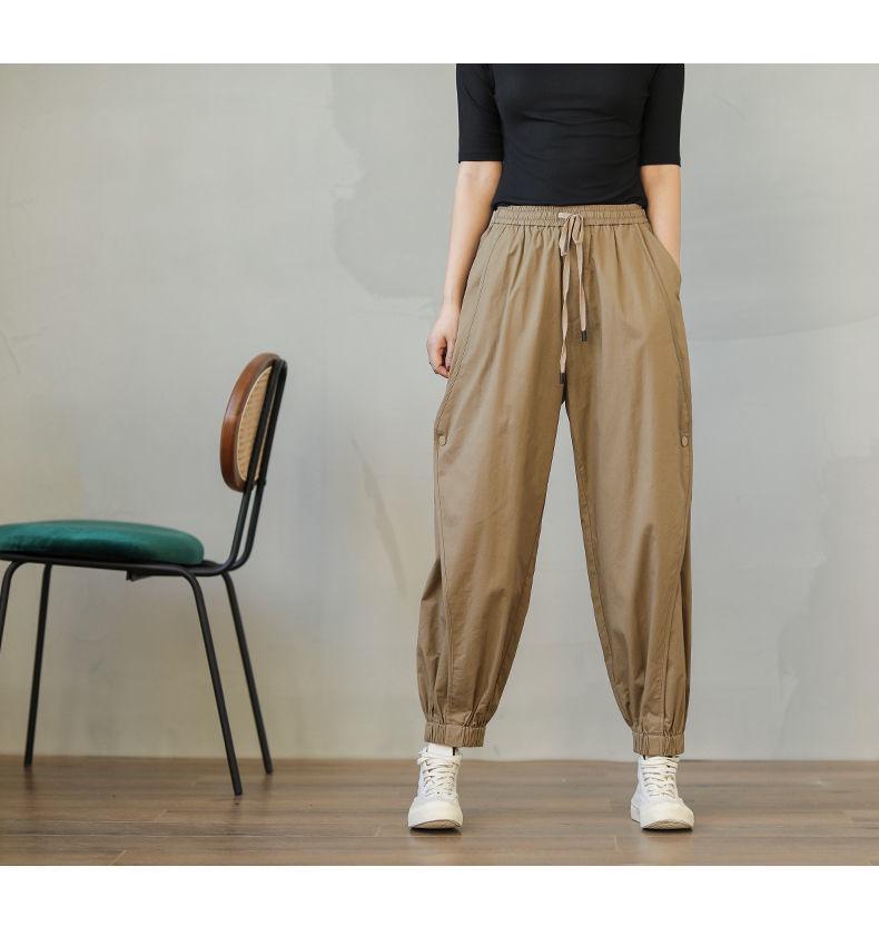 Женские брюки карго гаремы в корейском стиле: Свободный крой, эластичная талия, большой размер, манжеты на щиколотках, для лета и осени.