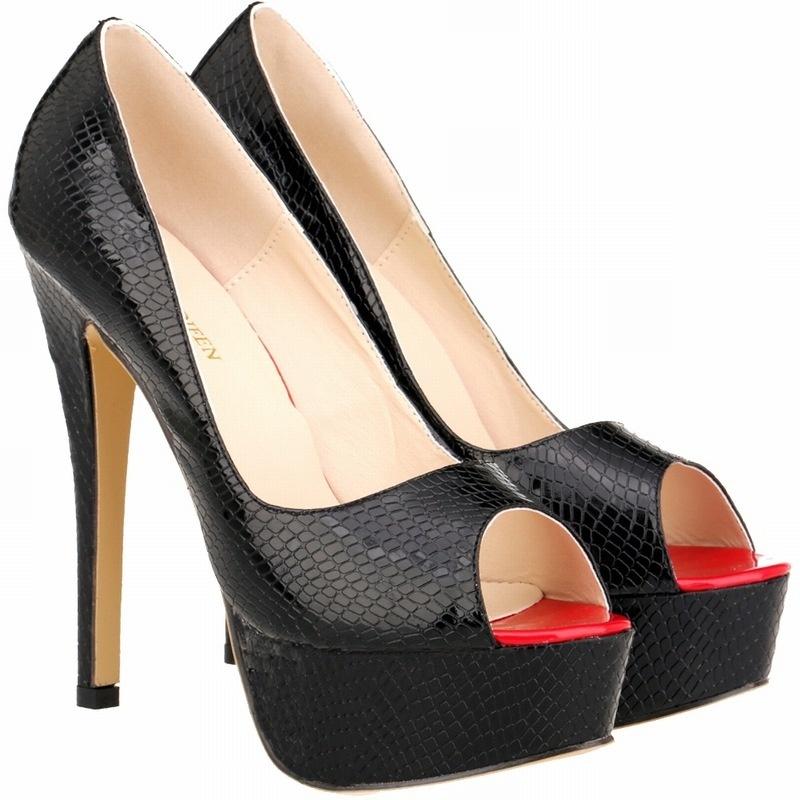 Женские туфли-лодочки, модные, сексуальные, 14 см, тонкие, высокие каблуки, с открытым носком, на платформе, с крокодиловым узором, на шпильках, для вечернего платья, свадебные туфли