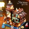 Micro Building Blocks Fishing Village Cottage, Architectural Building Blocks City House Model Gift for Girls and Boys, Kids Toys