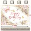 2D Happy Birthday Backdrop Pink Gold Butterfly Floral Party Background Banner