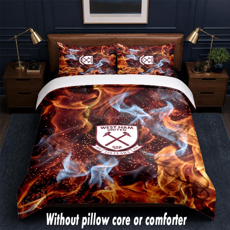 West Ham United Football Design Bed Bedding Set 1 Duvet Cover + 2 Pillowcases Soft Breathable Household Bed Linens