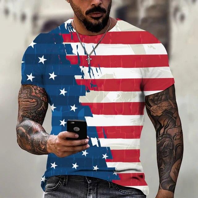 Summer T-shirt Men Short 3D Print Fashion Tops Casual Tee American Flag Harajuku Sleeve Shirts Oversize T-shirt Street Clothing
