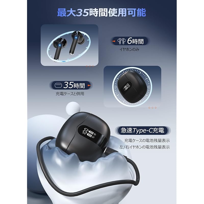 [Sound Quality Focused Version Powerful Bass Sound Clear Mid-treble] Earphones Bluetooth Wireless Earphones Bluetooth Earphones Bluetooth5.4 LED