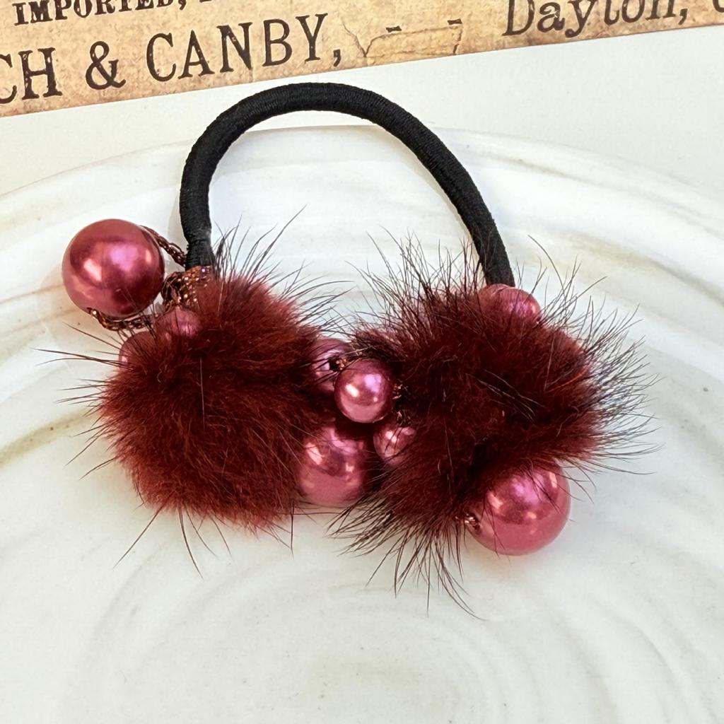 Корейская модная резинка для волос: Женский разноцветный аксессуар для хвоста с помпонами и жемчугом, эластичный