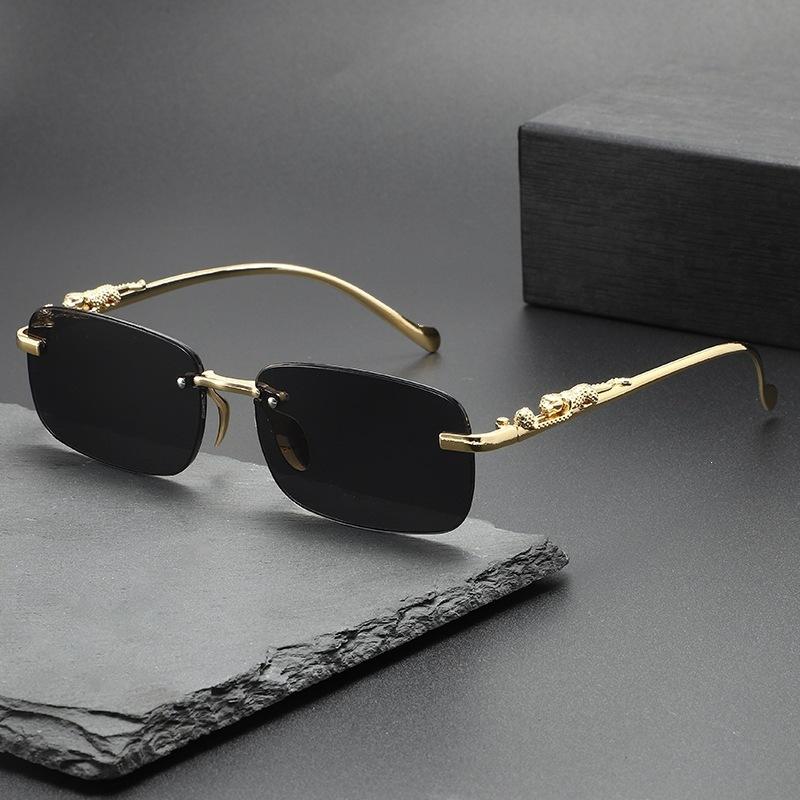 New high-end frameless trimmed sunglasses men's trendy personality leopard glasses legs sunglasses glasses
