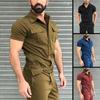 Fashion Mens Pure Color Jumpsuit Spring Autumn Short Sleeve Overalls Jumpsuit Plus Size