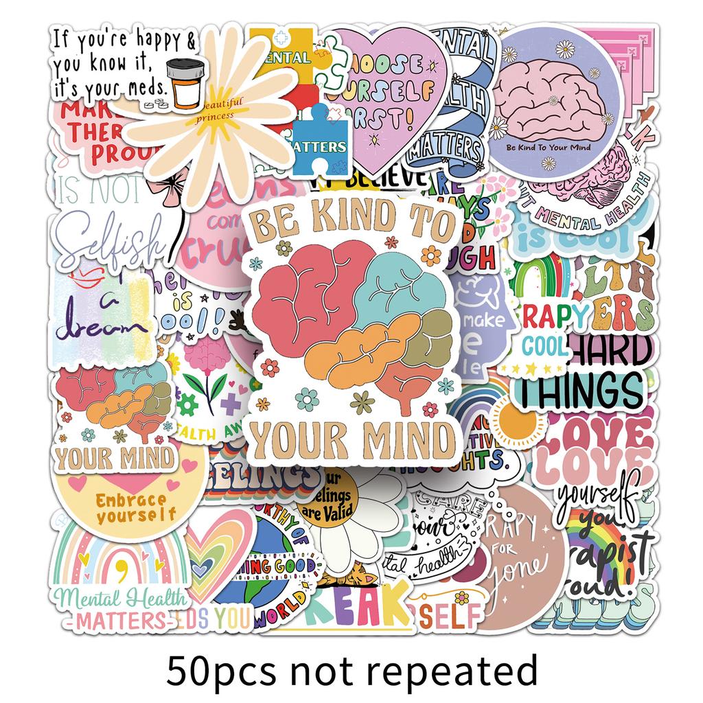 50 Mental Health Graffiti Stickers Personal Depression English Slogan Decorative Water Cup Mobile Case Stickers