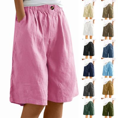 Женские модные однотонные брюки с карманами и пуговицами, капри, свободные хлопковые льняные шорты с эластичной резинкой на талии