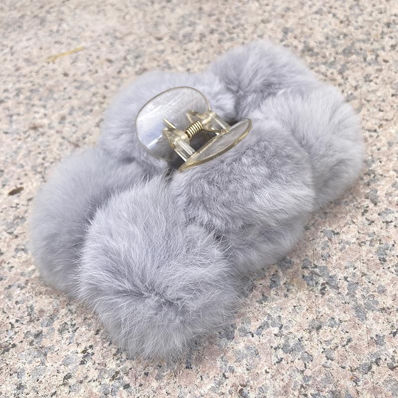 Autumn Winter Plastic Ball Grab Clip Large Plush Hairpin Back Head Shark Clip Hair Accessories 10cm European American Style New
