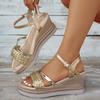 Fashion 2025 New Women Wedges Sandals Platform Outdoor Dress Shoes Open Toe Buckle Strap Sandals Round Toe High Heels Shoes for Women