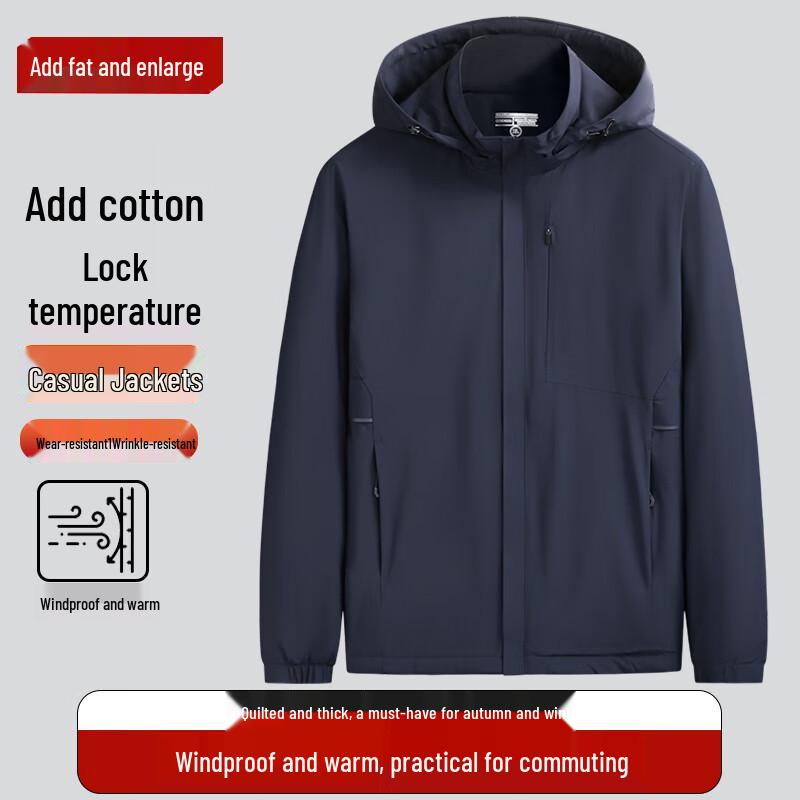 Dibinze Men's Plus Size Warm Padded Jacket with Detachable Hood