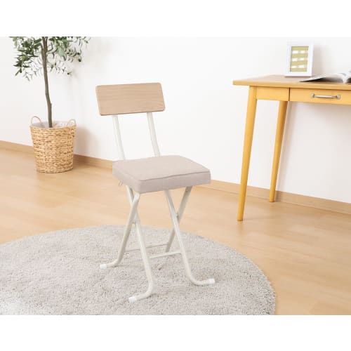 Fuji Boeki Folding Chair, Indoor Chair, Seat Height 47cm, High Chair with Backrest, Width 36.5cm X Depth 46cm X Height 73.5cm, Beige, Noel, 51431