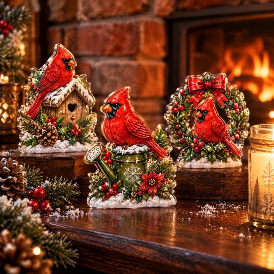 Retro Style Keepsakes Acrylic Christmas Advent Calendar Box with 24 Bird Themed Hanging Ornaments, Creative Gift Set Festive Countdown Decoration for