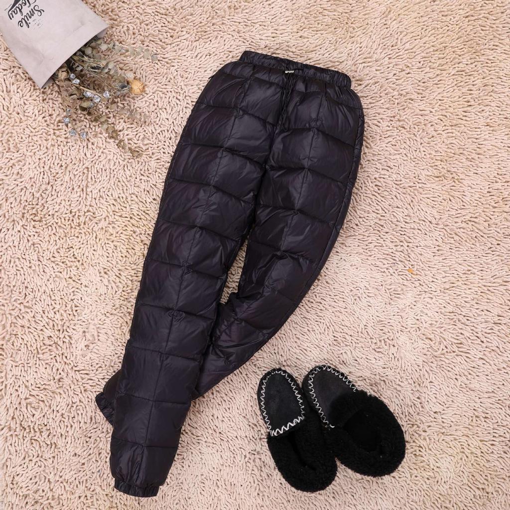 Pantaloni da uomo e da donna taglie forti, invernali, a vita alta, in piuma d'anatra bianca, caldi e dritti, pantaloni casual da donna