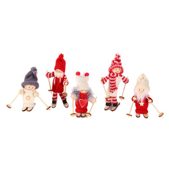 Christmas Ski Girl Doll Handmade Knitted Hat Clothes Reusable Xmas Tree Hanging Gnome Decoration Ornament Pendant Party Holiday Festival Gift