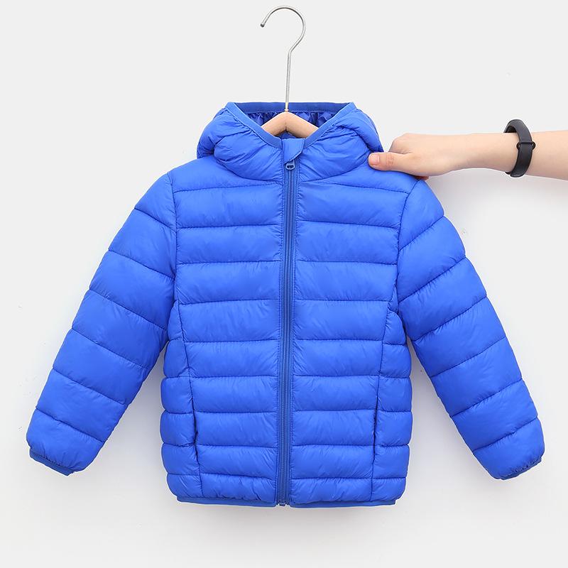 Autumn/Winter Solid Color Hooded Children's Down Cotton Jacket - Lightweight and Warm for Boys & Girls.