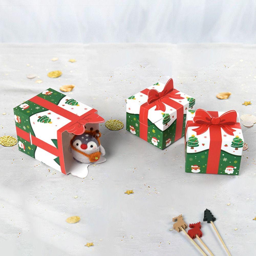 10Pcs 3D Bowknot Mini Christmas Packaging Box Funny Creative DIY Gift Storage Box Cartoon Handmade Xmas Supplies Christmas Decor