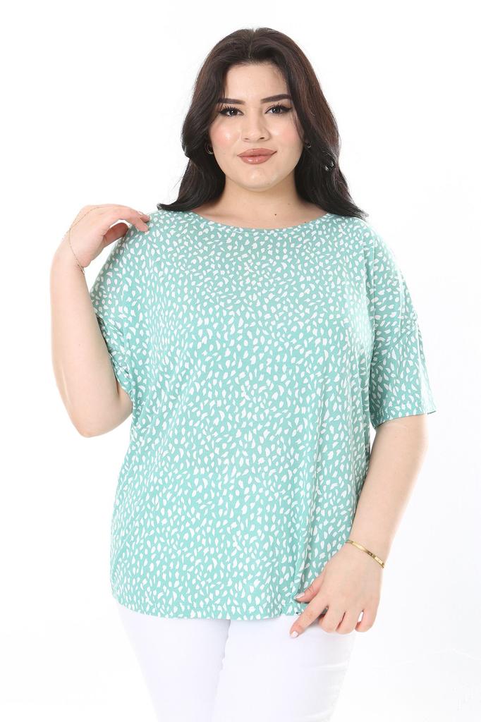 Женская блузка большого размера, зеленая блузка с круглым вырезом и короткими рукавами из лайкры и вискозы больших размеров