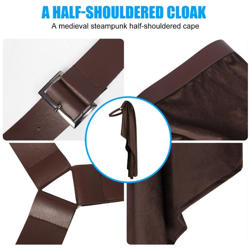 Medieval Shawl Half Shoulder Cape, Men Medieval Half Cape with Adjustable Leather Straps For Halloween, Cosplay Parties