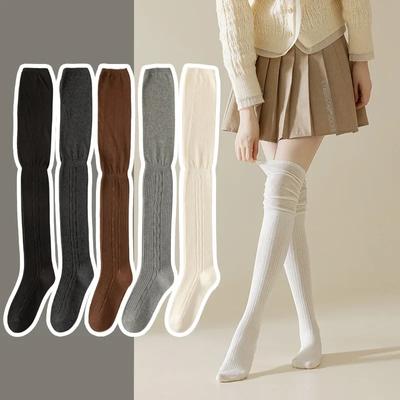 Женские чулки из хлопка, трикотажные, однотонные, длинные, высокие чулки, JK Girls Lolita Cute, высокие носки, высокие носки