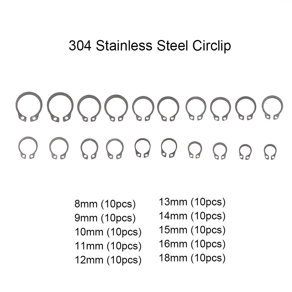 Snap Retaining Ring Storage 100pcs 304 Stainless Steel 8-18mm