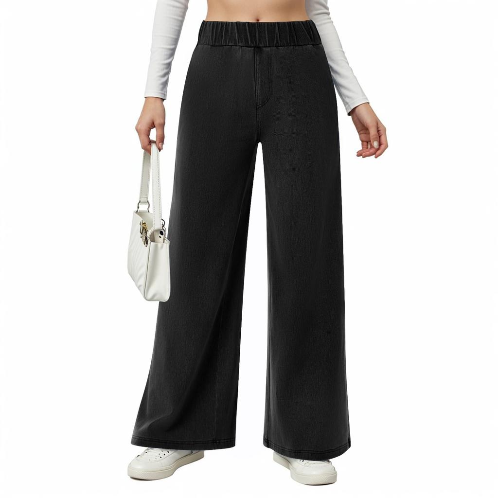 Женские джинсы с широкими штанинами, эластичные джинсы со средней резинкой на талии, мешковатые свободные джинсовые брюки с карманами, модные повседневные