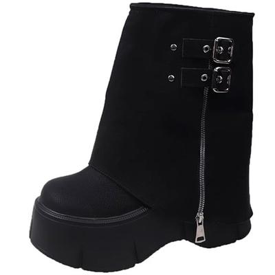 Модные зимние женские сапоги до середины голени в стиле панк, кожаные теплые ботинки на платформе, толстые подошвы, мотоциклетные ботинки 8,5 см, короткие ботинки с пряжкой