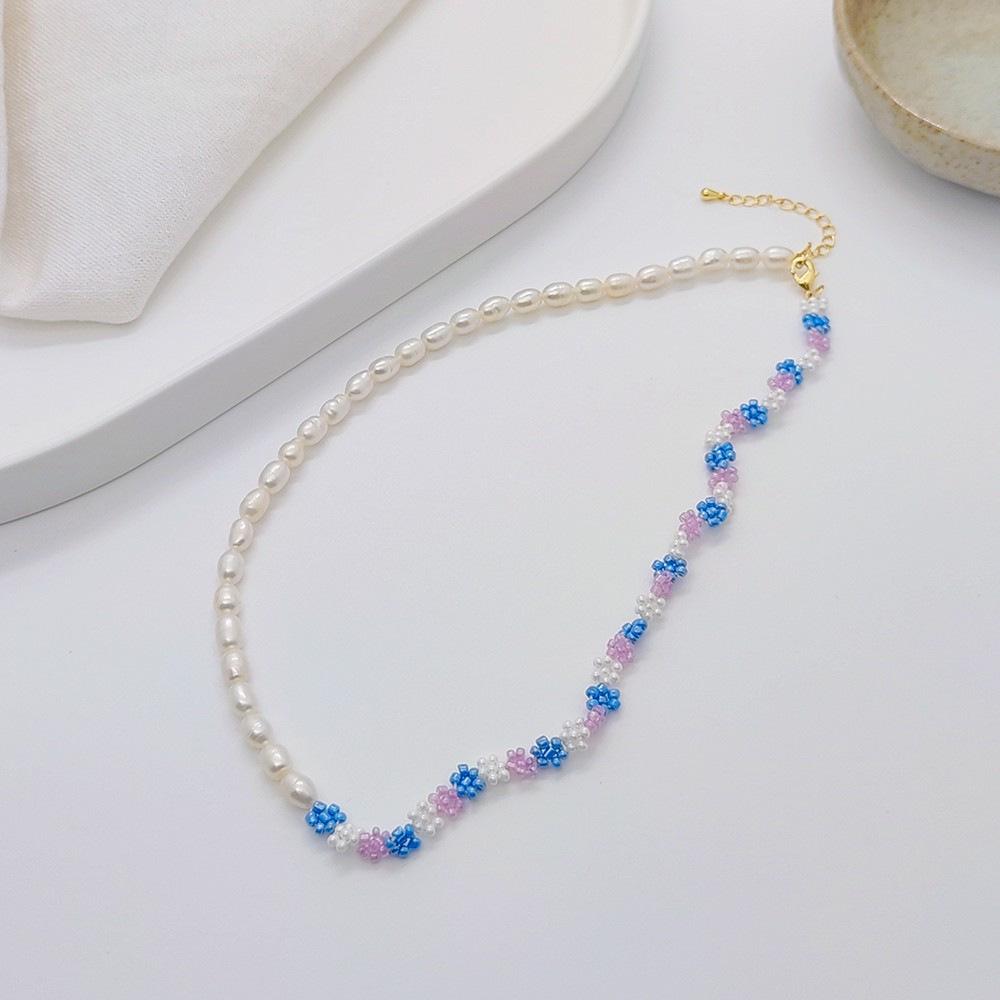 Baroque Natural Pearl & Daisy Beaded Clavicle Necklace - Light Luxury Style