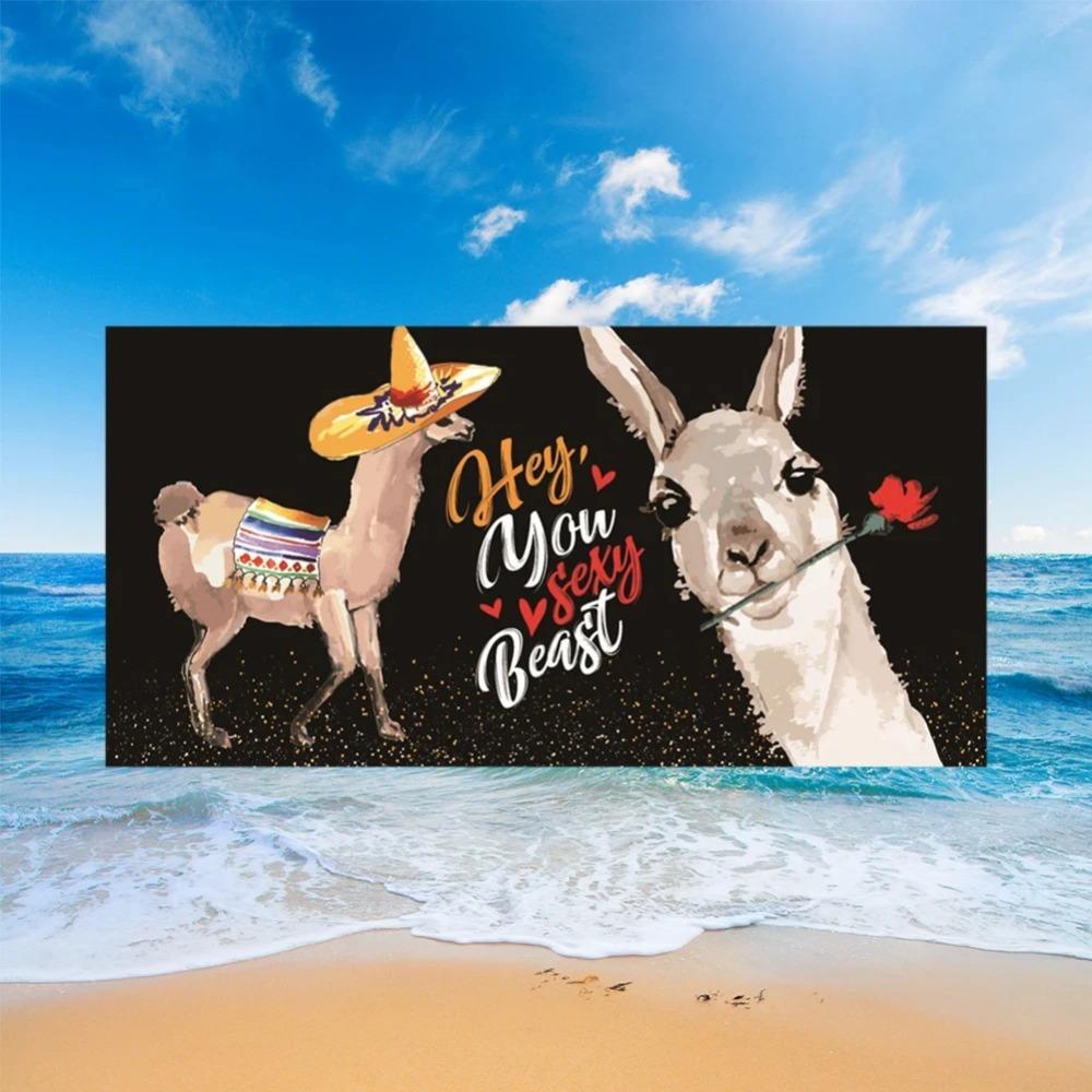 Cute Llama Alpaca Pattern Beach Towel Cartoon Animal Bath Towel for Sport Camping Yoga Surf Microfiber Quick Dry Swimming Cover