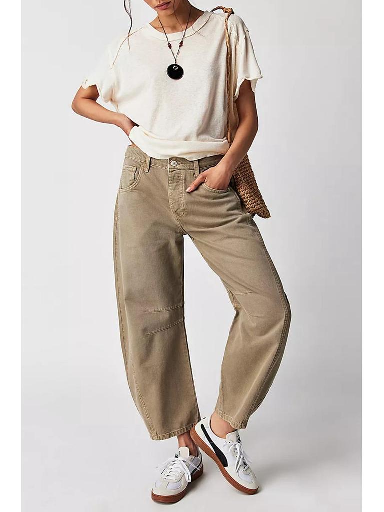 2024 Женские джинсы из выстиранного денима широкого кроя со средней/низкой посадкой