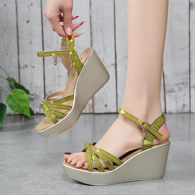 Большие размеры, летние новые женские сандалии на платформе с принтом, пряжкой, ремешком, римские сандалии, повседневная обувь на танкетке для отдыха, женская