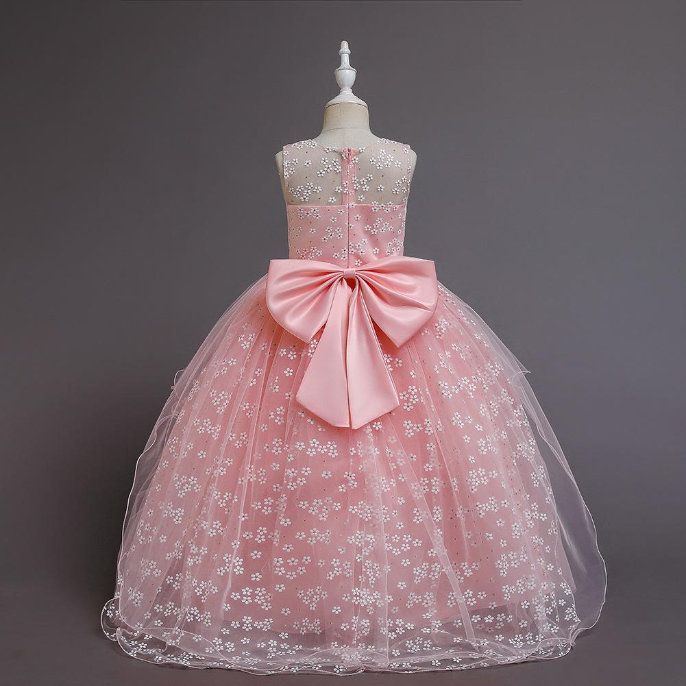 Весенне-летнее детское платье с цветочным принтом, тюлевое платье принцессы без рукавов с цветочным принтом для девочек, длинное детское свадебное платье с высокой талией