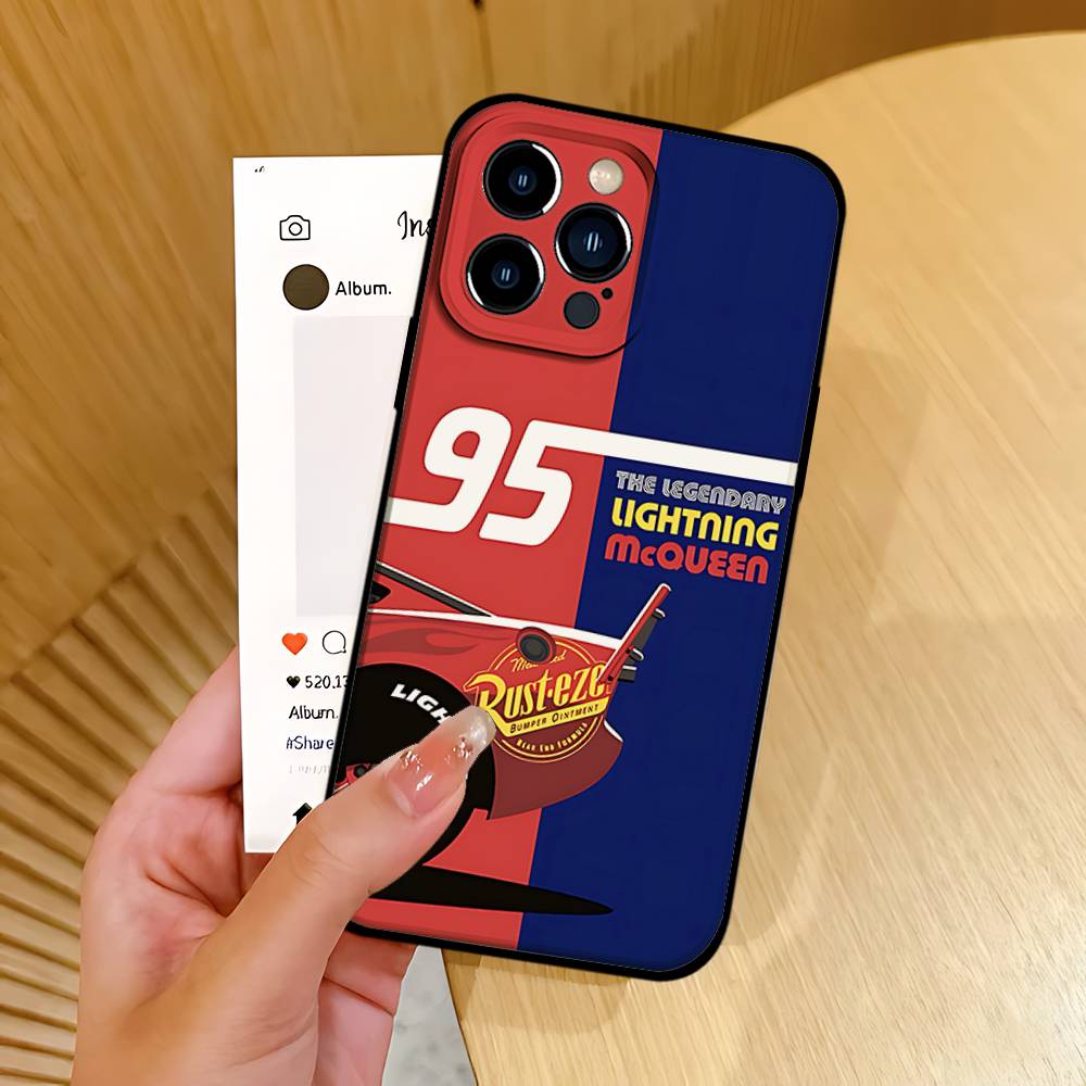 Черный чехол для телефона L-Light-ning M-McQueen, подходящий для IPhone 17,16,15,11,13,14 Pro Max,Plus,X,Xr,Xs Max,13Mini