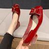 Fashion Classic Red Wedding Shoes Woman Japanned Leather Pumps 3cm Med High Heels Mary Jeans Ladies Office Loafers Bowknot Shoes Female