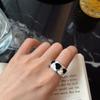 Black and White Love Ring Female Simple Retro Black Drop Glaze Heart Ring Opening Adjustable