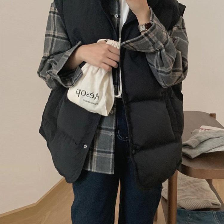 Женский короткий пуховый жилет - 2025 корейский стиль, свободный крой, куртка без рукавов для осени и зимы